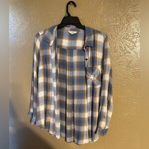 Sky Blue and Brown Plaid Shirt